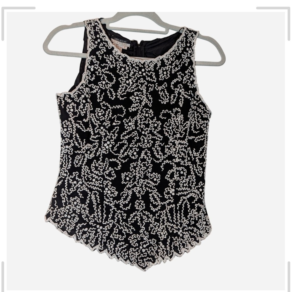 Chic Black and White Beaded Women's Blouse